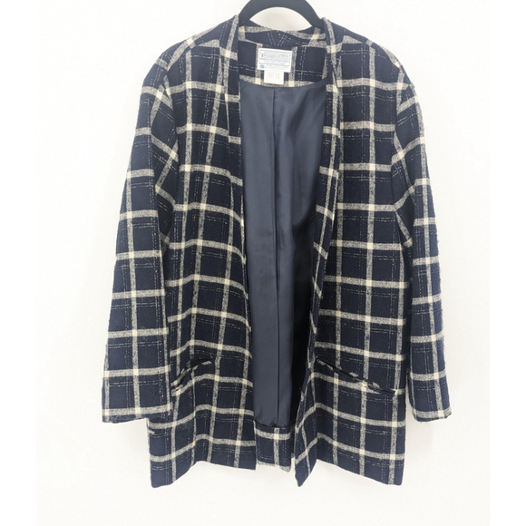 Pendleton Jackets & Blazers - Pendleton Jacket Womens 20W Blue Plaid Wool Vintage Open Blazer Pockets USA